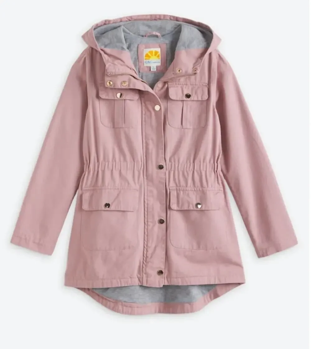 C&C California Pink Jacket Hooded Twill 4 Pocket Lightweight Coat Size 8